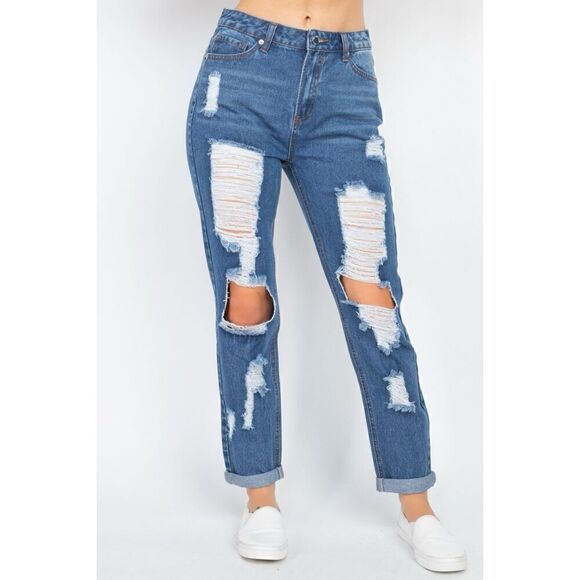 Distressed Ripped Knee boyfriend Jeans - Picture 1 of 11